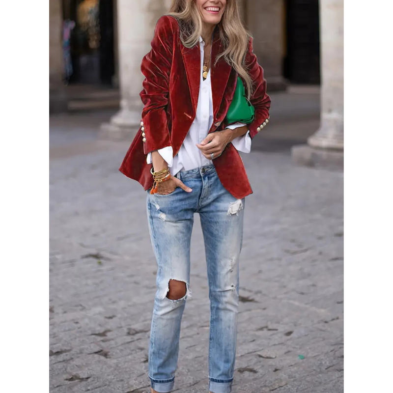 Eveloria Damen Blazer Velvet Casual