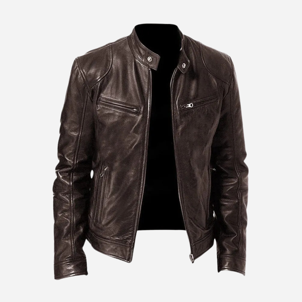 Herren Lederjacke Dunkelblau Bikerstil