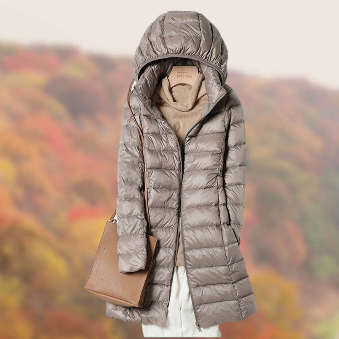 Damen Steppjacke Lang Glänzend Mit Kapuze