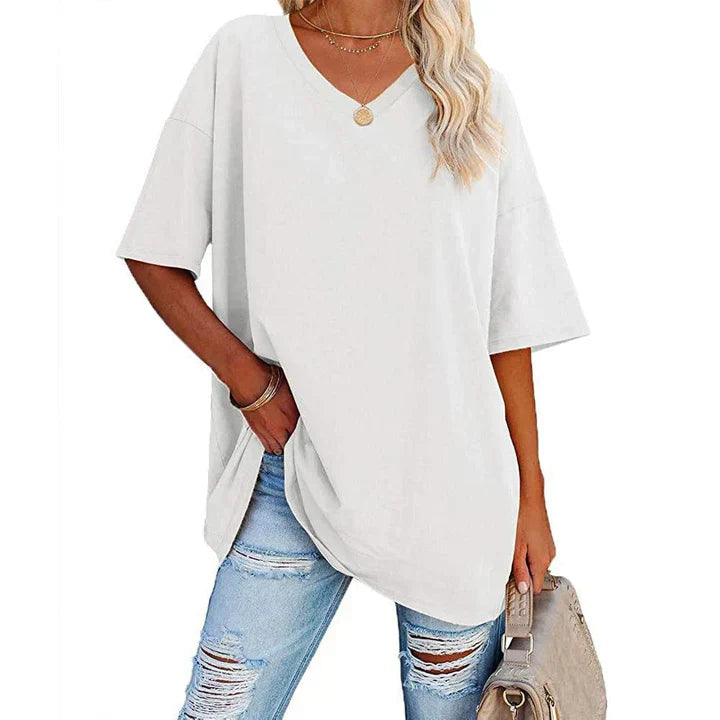 Eveloria Damen V-Ausschnitt T-Shirt Leicht Lockeres Baumwolle Weiß