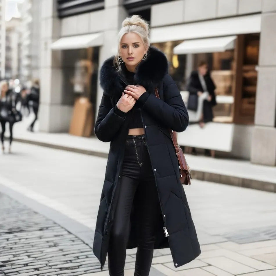 Damen Daunenmantel Lang Steppmantel mit Kragen