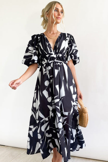 Eveloria Damen Maxi Kleid Puffärmel mit Liebe-Print