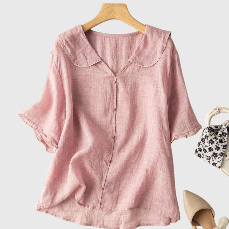 Damen Bluse Kurzärmelig Knopfleiste