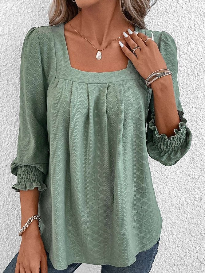 Damen Baumwollbluse Eckiger Ausschnitt