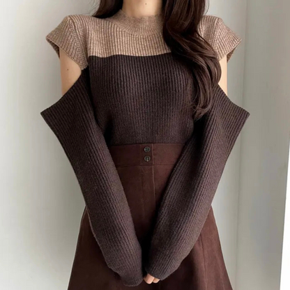 Damen Strickpullover Rundhalsausschnitt Zweifarben - Eveloria