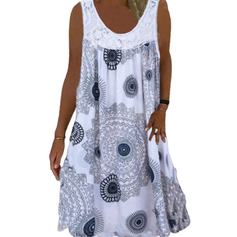 Damen Ärmelloses O-Ausschnitt Kleid Sommer Druck