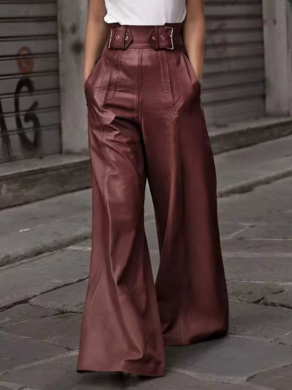 Damen Lederhosen Hoch Elegant Pliserdetails