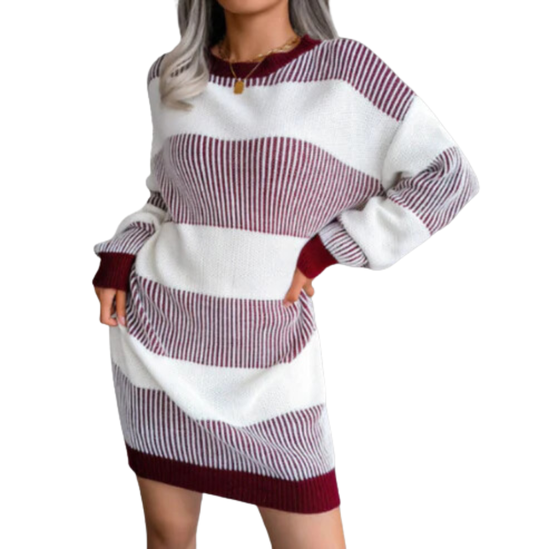 Eveloria Damen Strickkleid Gestreift Lang - Eveloria
