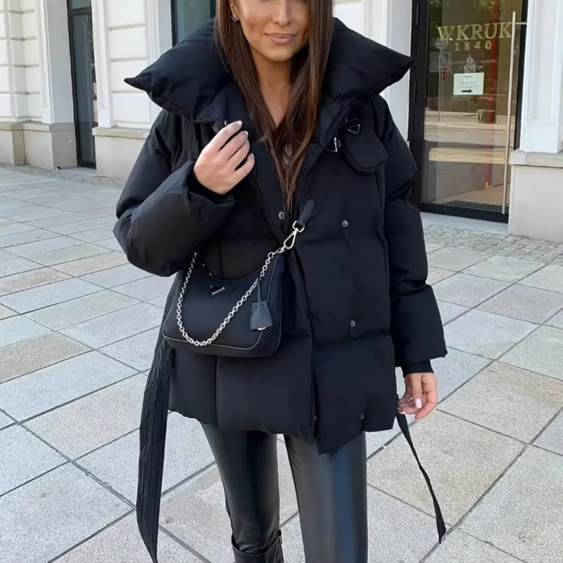 Damen Winterjacke Tailliert Mit Gürtel