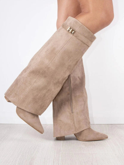 Damen Kniehohe Stiefeletten Elegant Leder