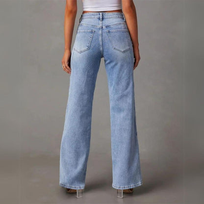 Damen High-Rise Denim Jeans Weite Beine Blau