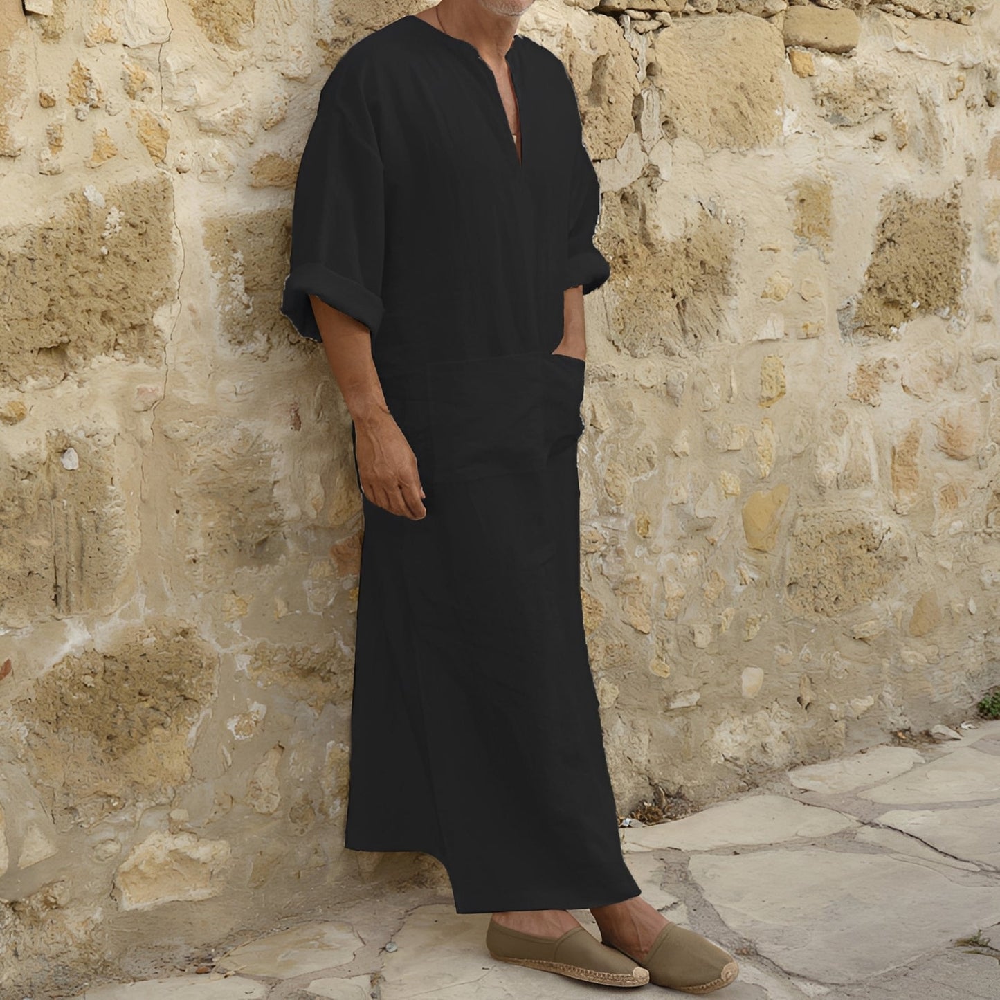 Herren Hemdkleid Langes Minimalistisches Kleid Mit Seitenschlitz