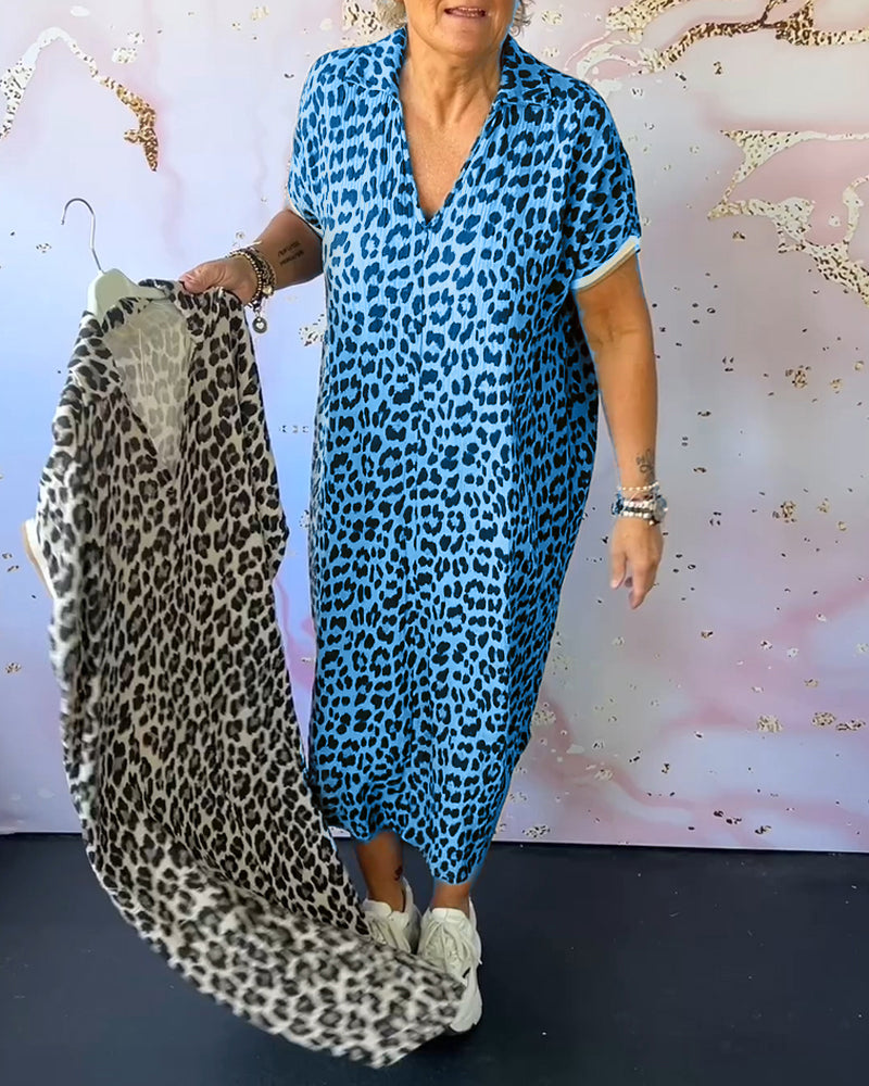 Eveloria Damenkleid V-Ausschnitt Leopardenmuster