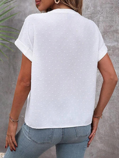 Damen Bluse Weiße V-Ausschnitt Kurzärmelig