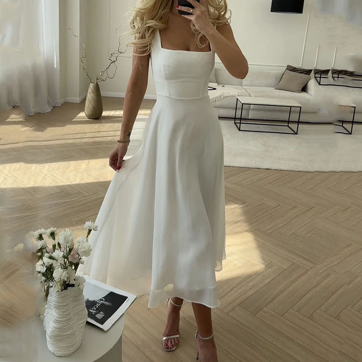 Damen Midi Kleid Quadrat Hochzeitsgast Kleid - Eveloria
