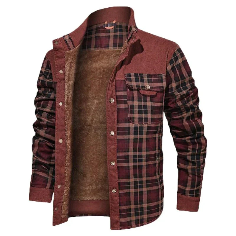 Herren Karo Hemdjacke Fleece-Futter Warm Schwarz - Eveloria