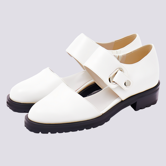 Damen Mary Jane Schuhe Schnalle Flacher Absatz Schwarz - Eveloria