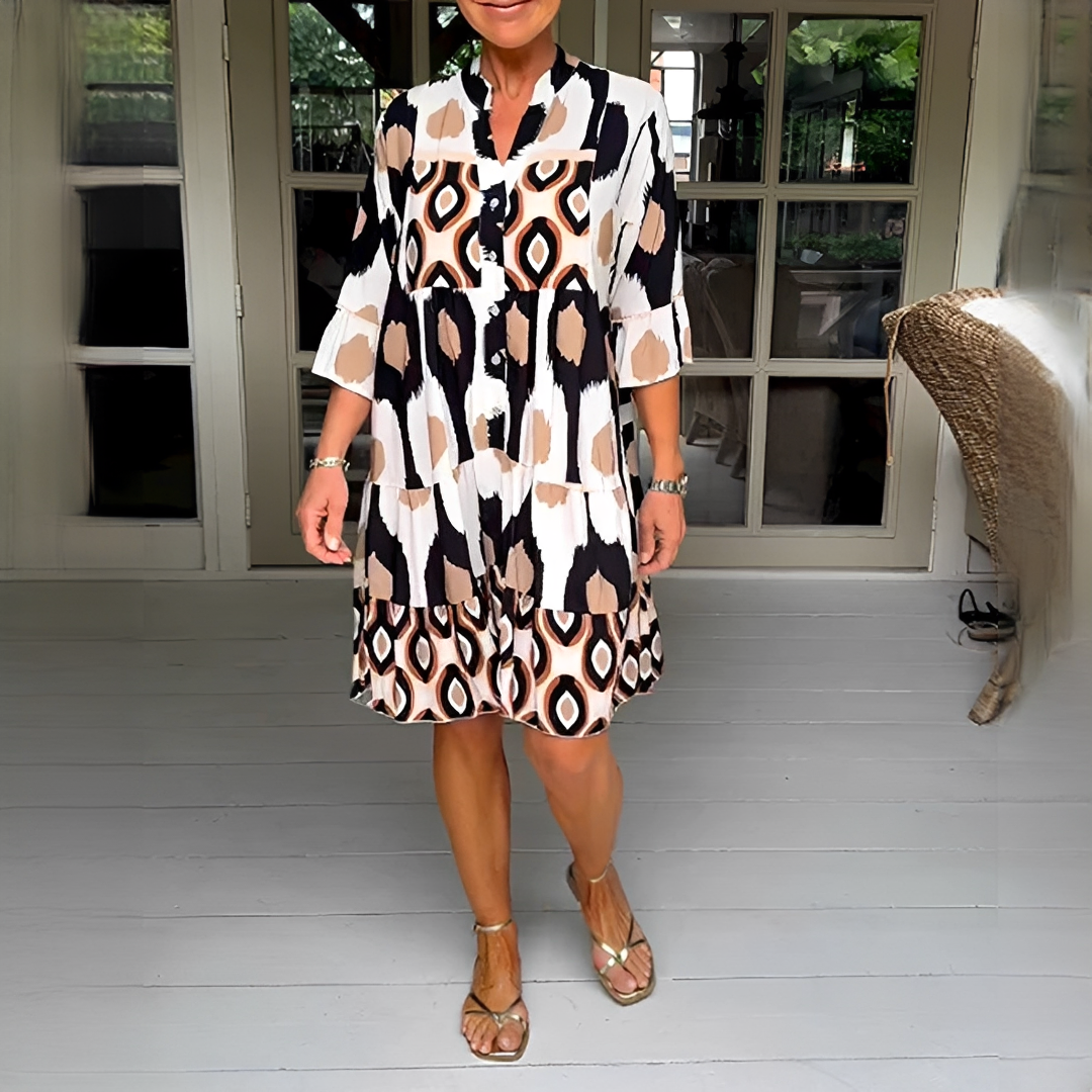 Damen Sommerkleid 3/4-Ärmel Muster Eleganz - Eveloria