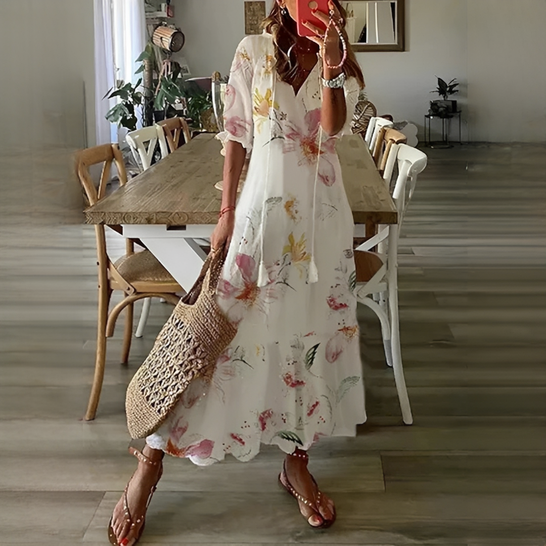 Damen Sommerkleid Elegantes Leichtes Kleid Luftig Weiss