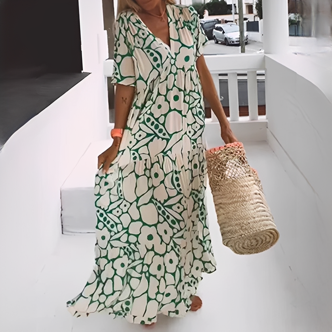 Damen Sommerkleid V-Ausschnitt Allover-Muster Leicht