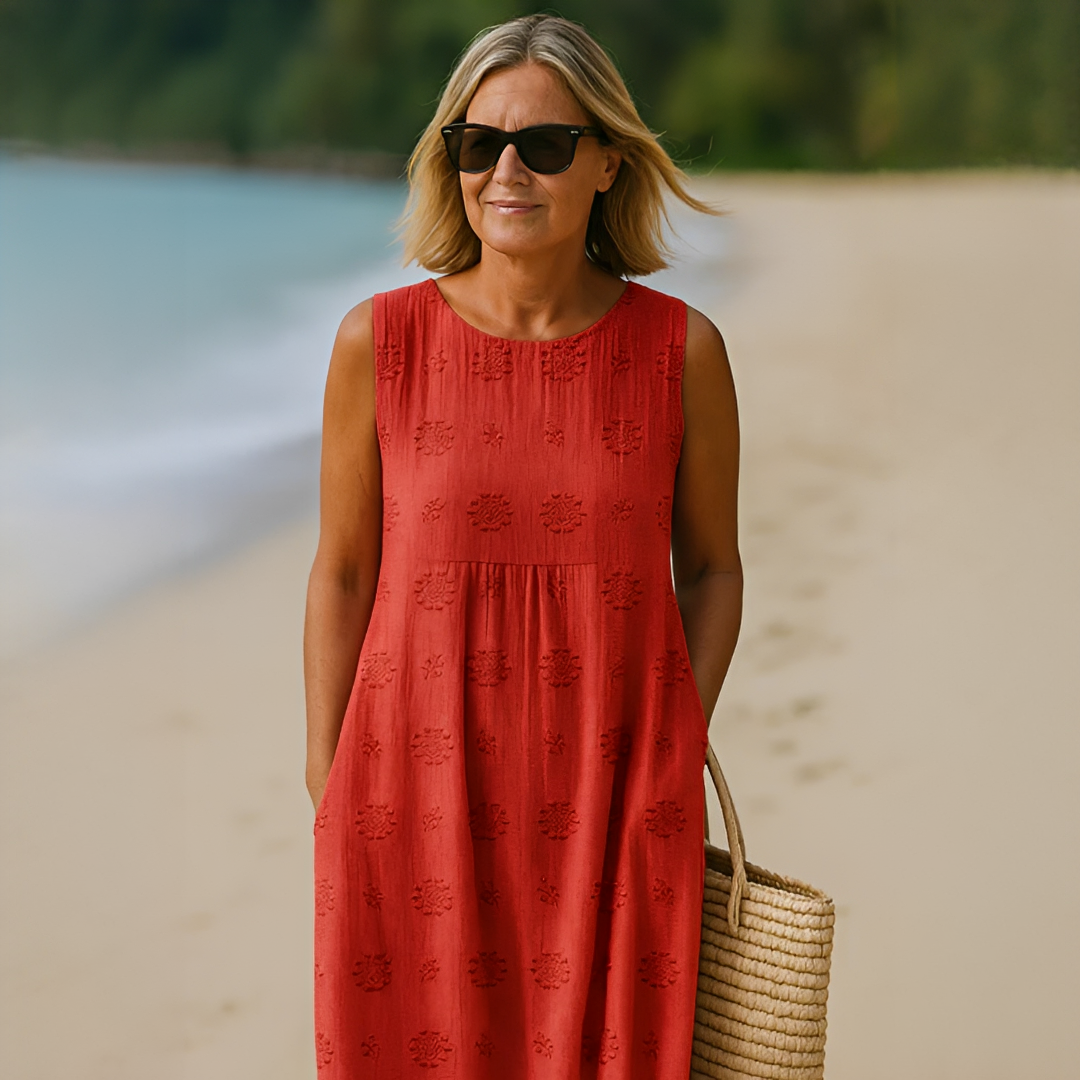 Damen Ärmelloses Sommerkleid mit Taschen Leicht Luftig - Eveloria
