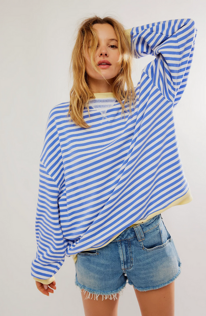 Eveloria Damen Übergroßer Pullover Gestreift Gemütlich
