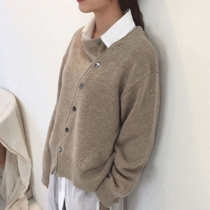 Damen Strickcardigan Asymmetrische Knöpfe - Eveloria