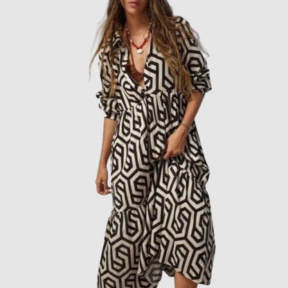 Eveloria Damen Langärmliges Kleid Geometrisches Muster