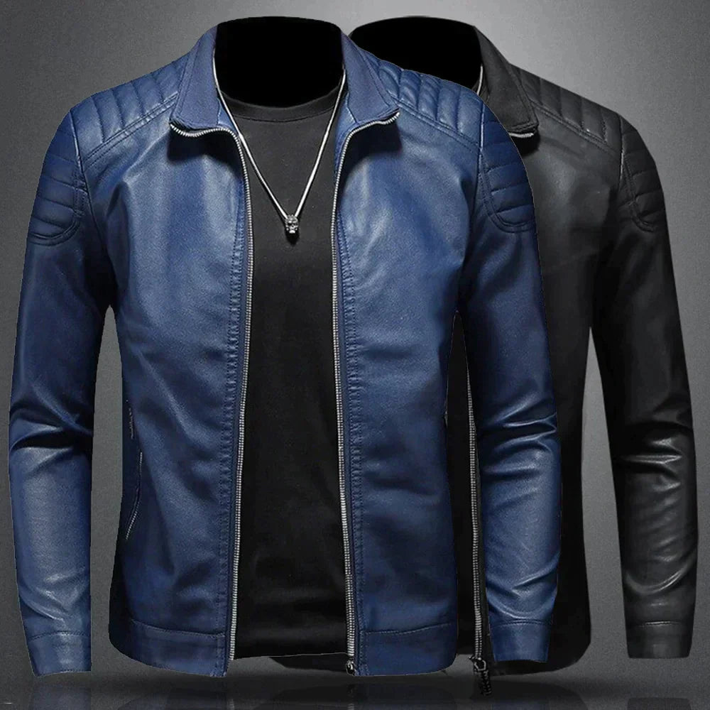 Herren Lederjacke Biker-Stil Reißverschluss Schwarz - Eveloria