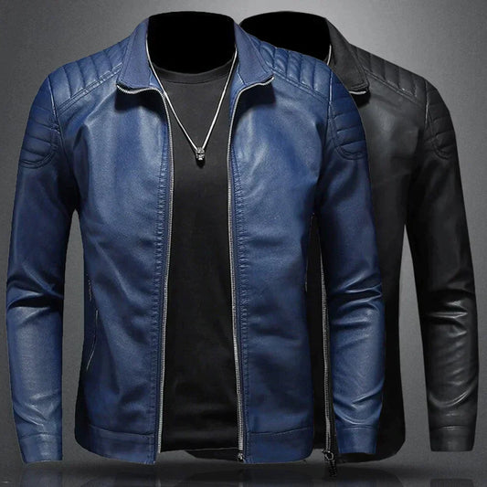 Herren Lederjacke Biker-Stil Reißverschluss Schwarz - Eveloria