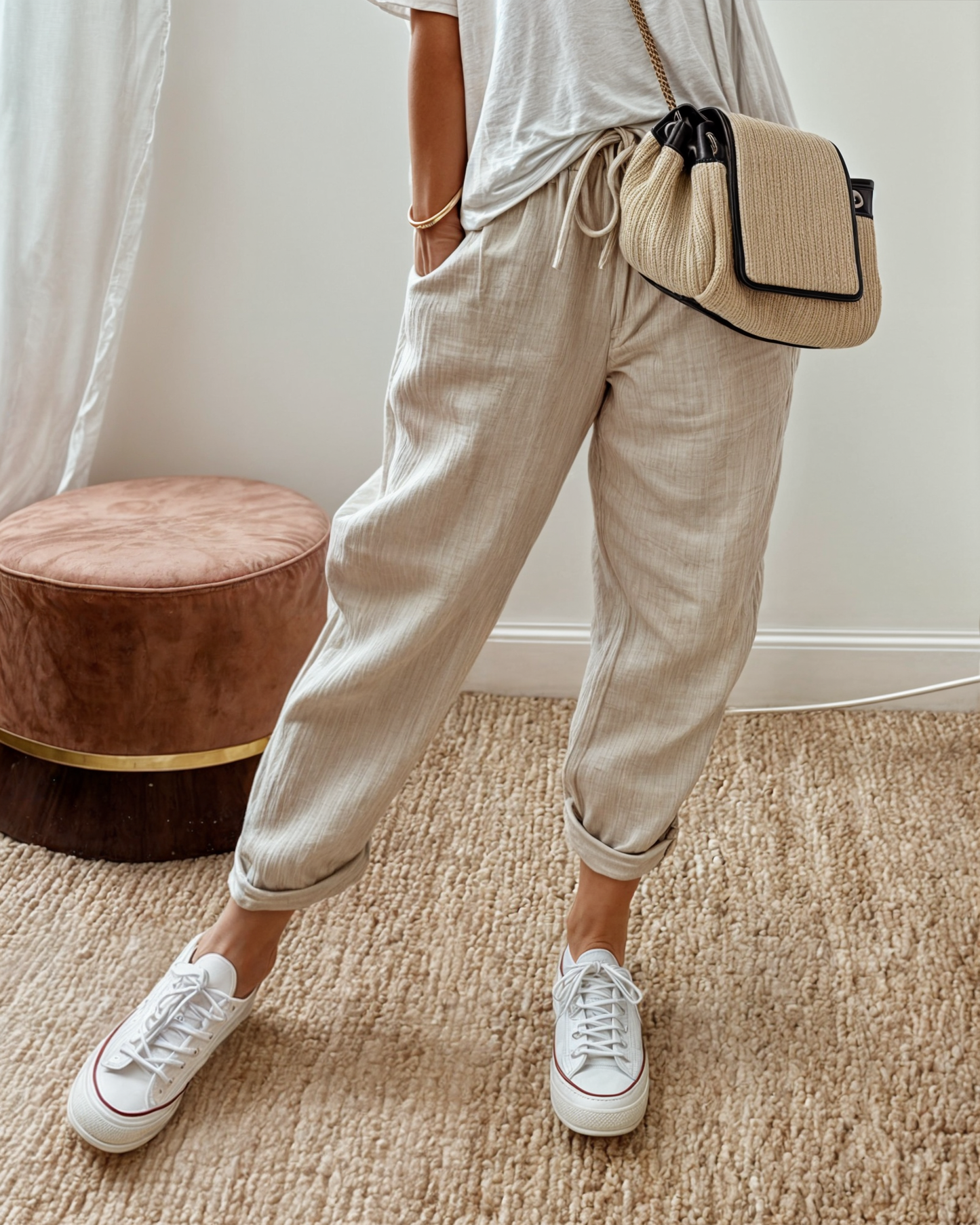 Damen Sommerhose Kordelzug Leicht mit Taschen - Eveloria