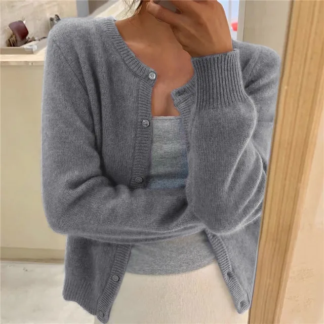 Damen Strickjacke Rundhalsausschnitt Länge Mit langen Ärmeln - Eveloria