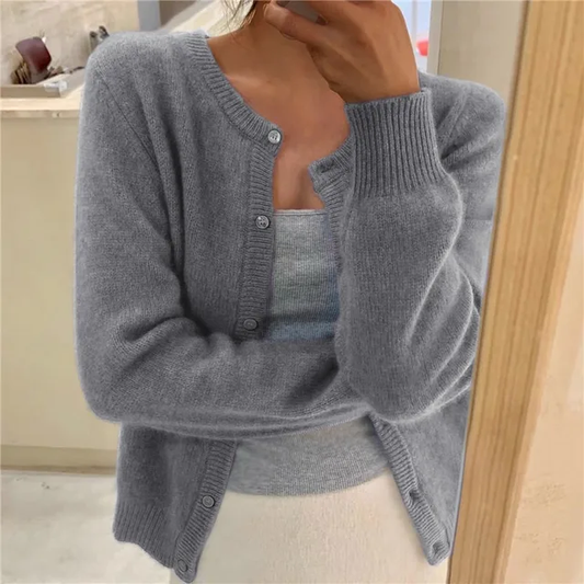 Damen Strickjacke Rundhalsausschnitt Länge Mit langen Ärmeln - Eveloria