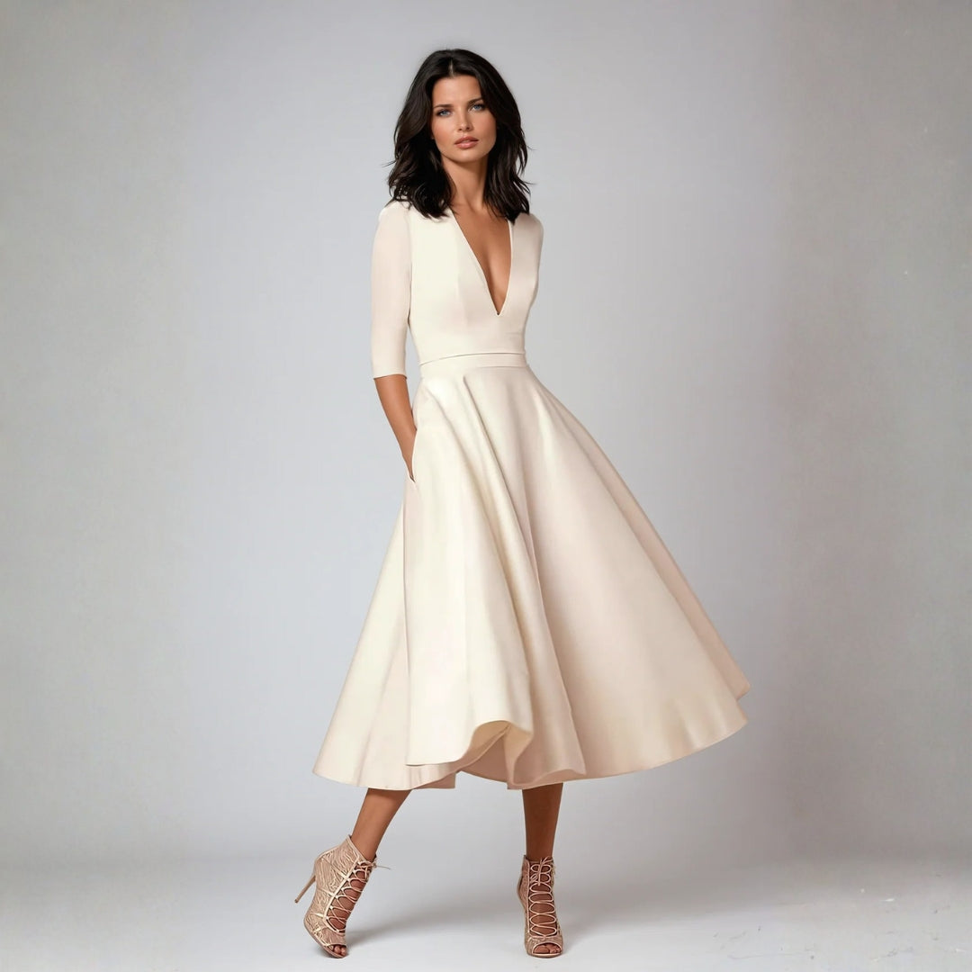 Damen Elegantes Midikleid Hochzeitsgast Ausgestellt - Eveloria