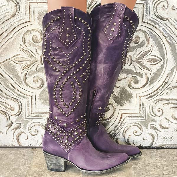 Damen Western-Stiefeletten Nieten High Heels