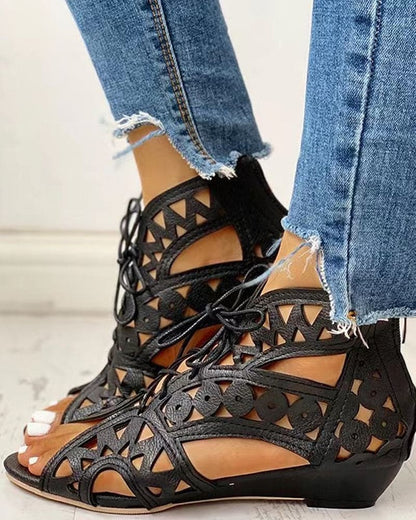 Eveloria Damen Flache Sandalen Ethnischer Stil Leder