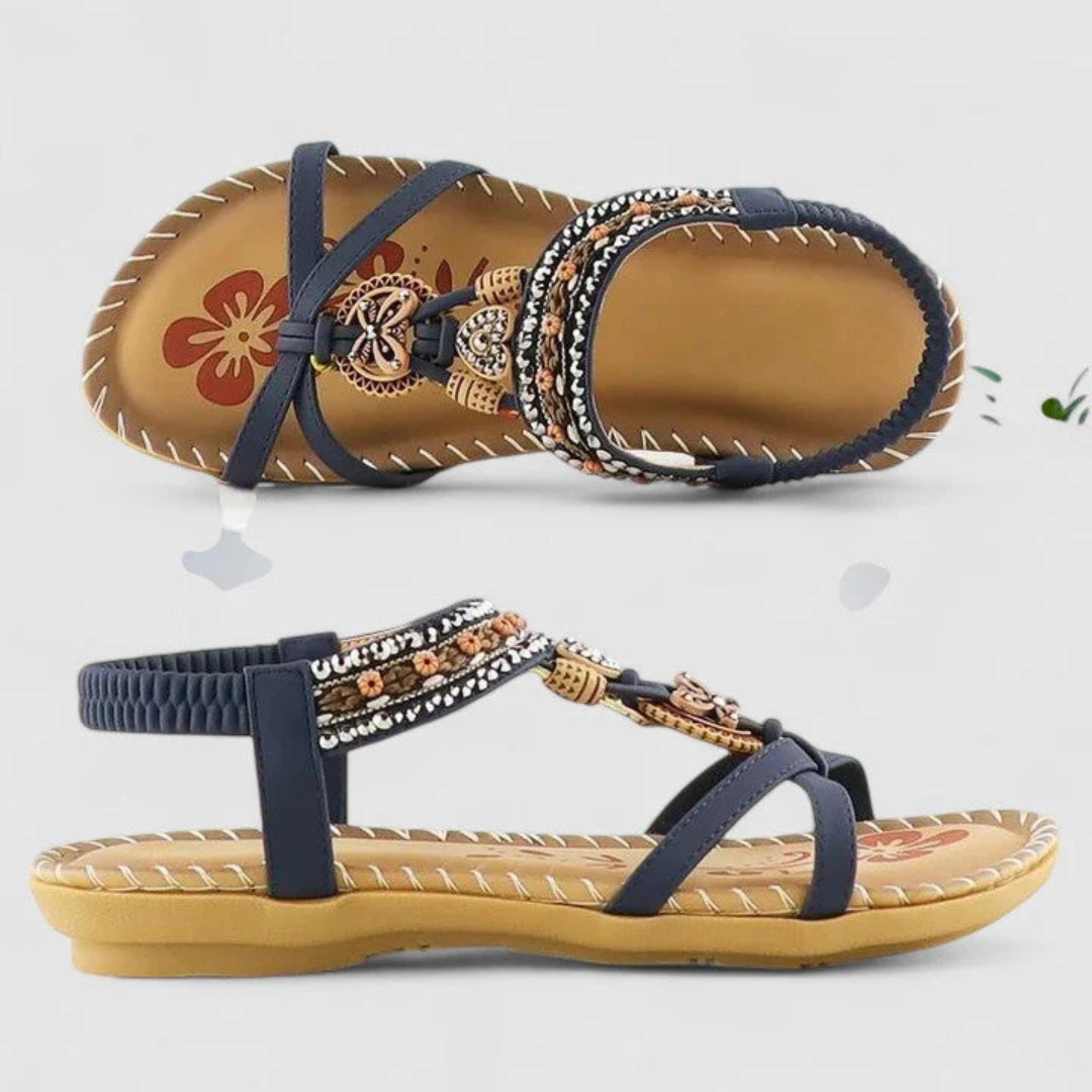 Damen Riemchen Sandalen Flach Offene Zehen Schwarz - Eveloria