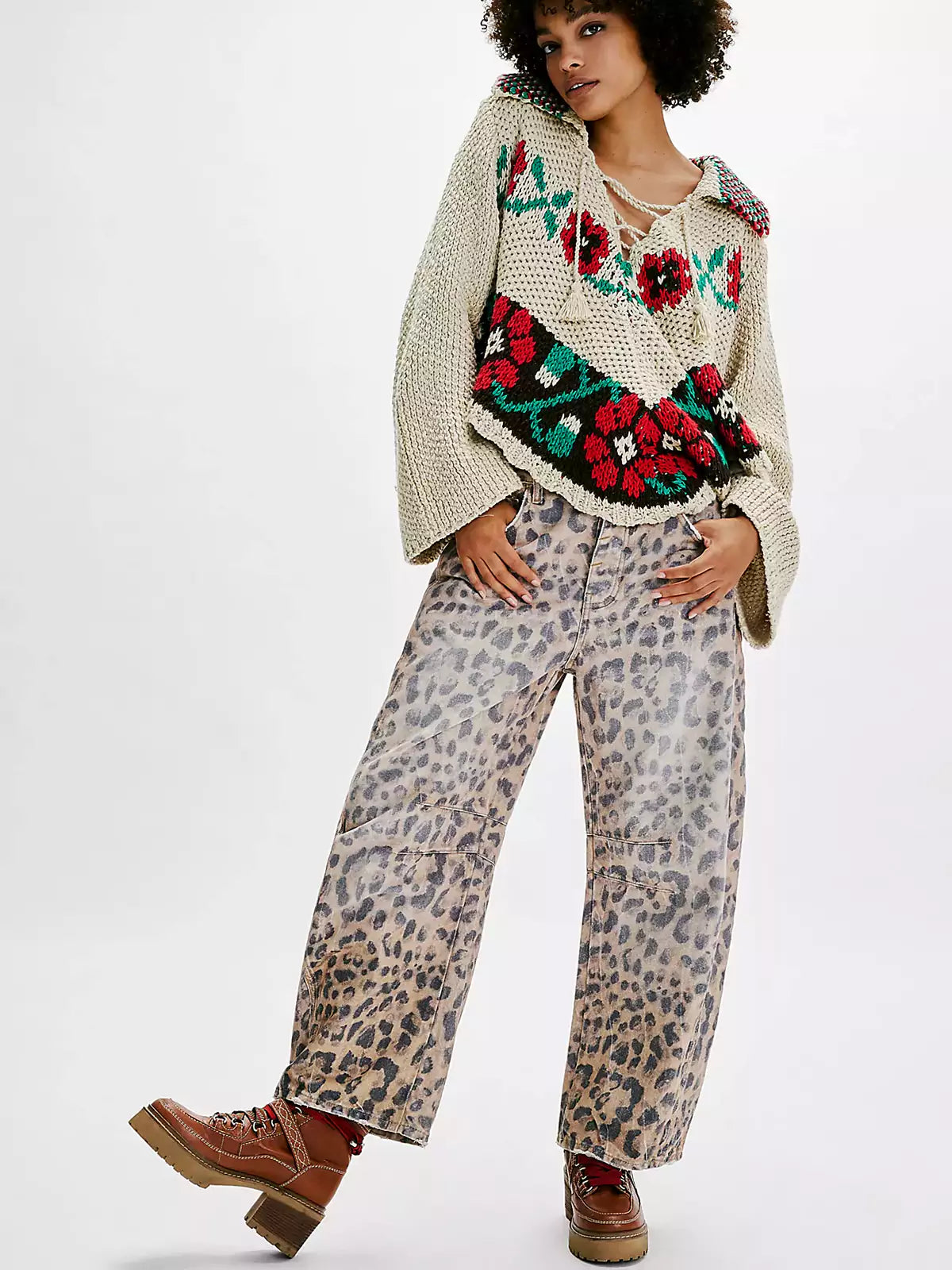 Damen Bedruckte Weite Jeans