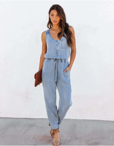 Eveloria Damen Denim Jumpsuit Blau Sommer - Eveloria
