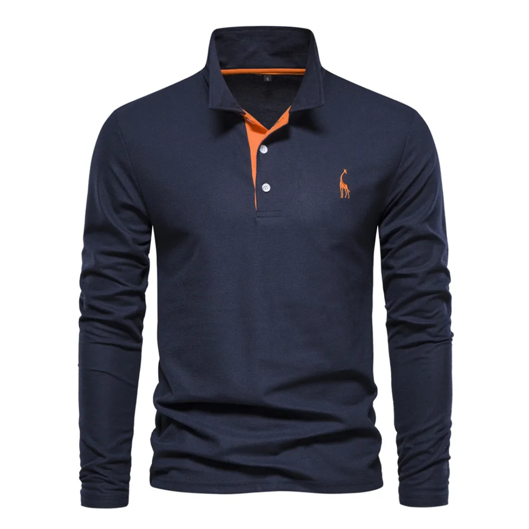 Herren Langarm Polo-Shirt Baumwolle Lässig Weiß