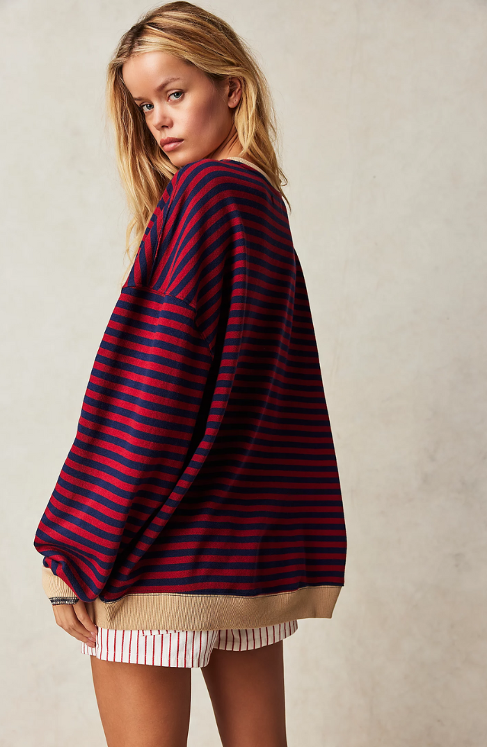 Eveloria Damen Übergroßer Pullover Gestreift Gemütlich
