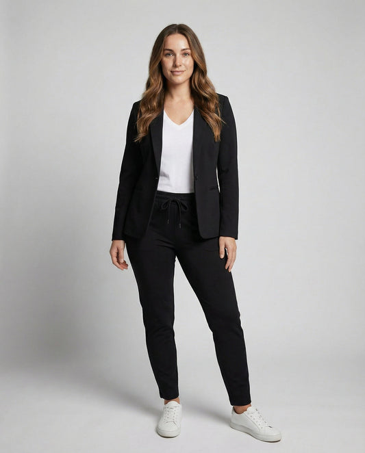 Damen Blazer Hosen Set Elegantes Polyester Schwarz - Eveloria