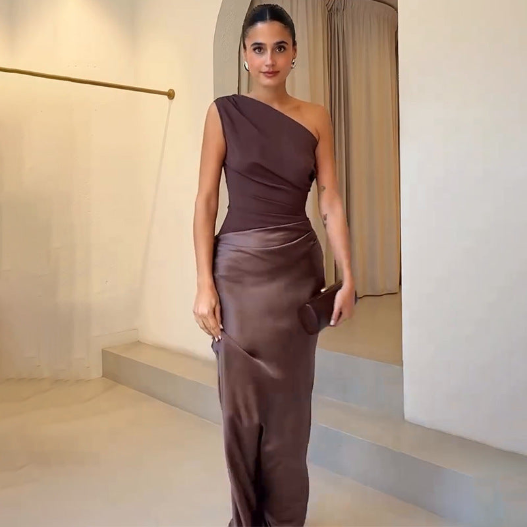 Damen Hochzeitsgastkleid Ein-Schulter Abendkleid - Eveloria