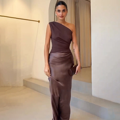 Damen Hochzeitsgastkleid Ein-Schulter Abendkleid - Eveloria