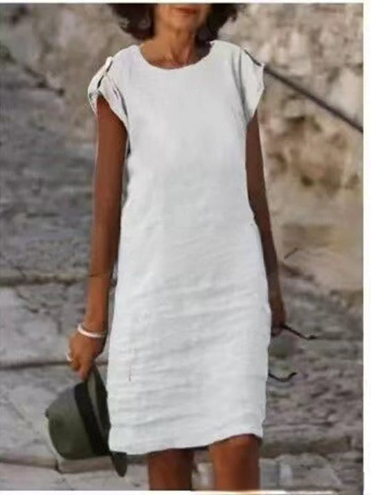 Damen Midikleid Baumwolle Ärmellos Rundausschnitt - Eveloria