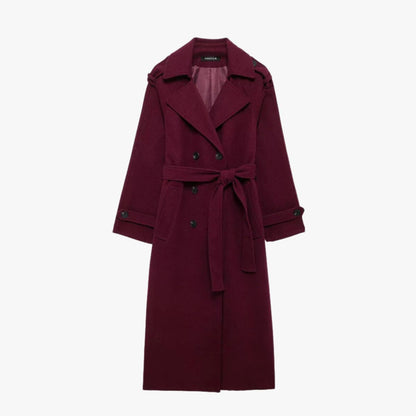 Quinty Damen Trenchcoat Bordeauxrot mit Gürtel - Norvielle