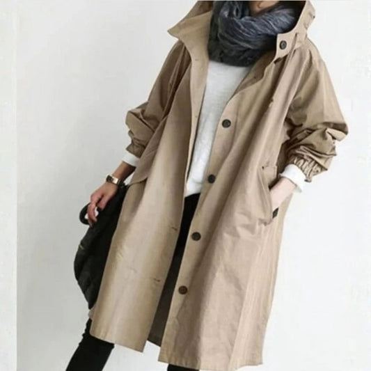 Damen Langcoat mit Knöpfen Schwarz - Eveloria