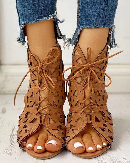 Eveloria Damen Flache Sandalen Ethnischer Stil Leder