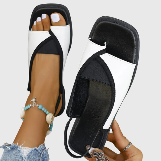 Damen Flache Sandalen Mit Kontrast Riemen Schwarz - Eveloria