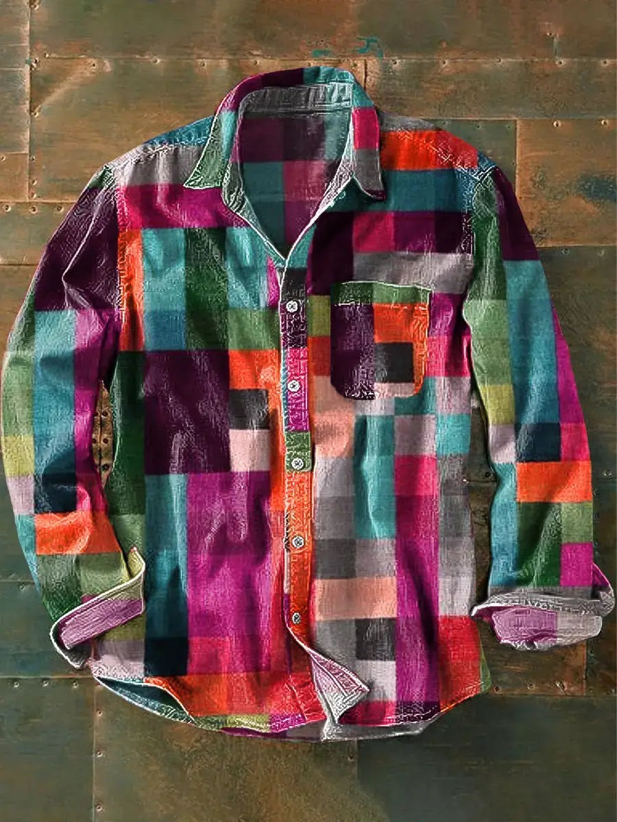 Eveloria Damen Buntes Patchwork Hemd aus Baumwolle